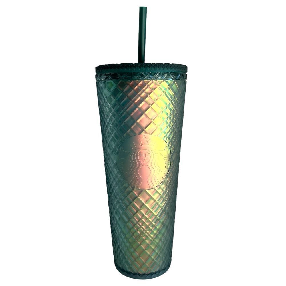 NWT Starbucks Jeweled Soft Touch GREEN IRIDESCENT Tumbler Venti Cold Cup Shimmer